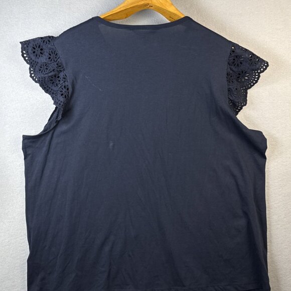 NWT Lauren Ralph Lauren Short Embroidered Sleeve Top Womens 2x Plus Size Navy B - Picture 8 of 12